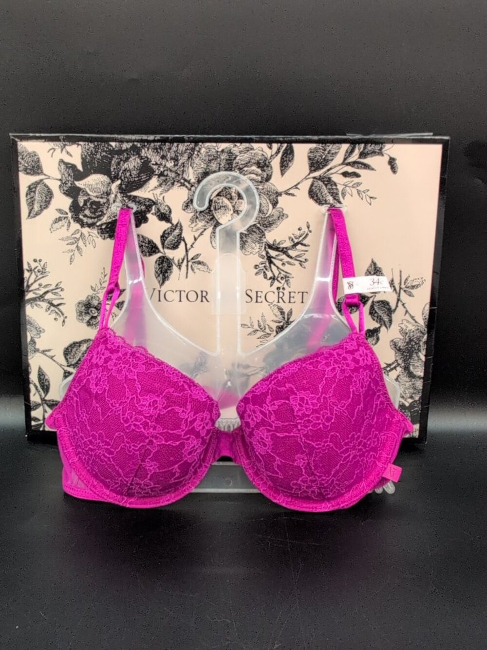 Victoria's Secret Sexy Rose Lace Lightly Lined Demi Bra 34C Fuchsia Pink
